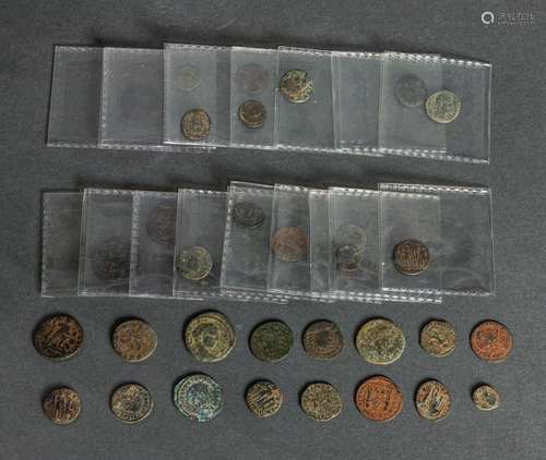 Collection of ancient coins including Roman, etc