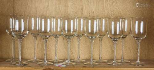 (lot of 12) Continental large glass goblets with airtwist st...