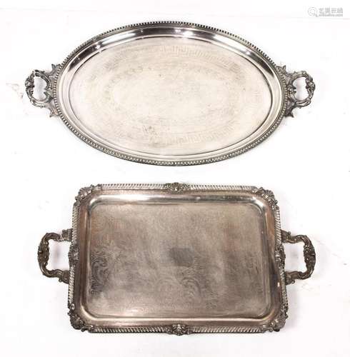 (lot of 2) Silver plate handled platters