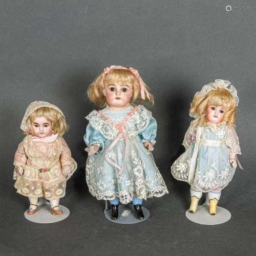 Three vintage German bisque dolls, the tallest 9