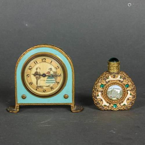 Continental Mauthe gilt metal table clock with a painted dia...