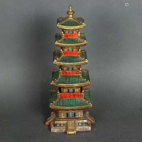 Japanese Porcelain model of shrine, two pieces,, 14