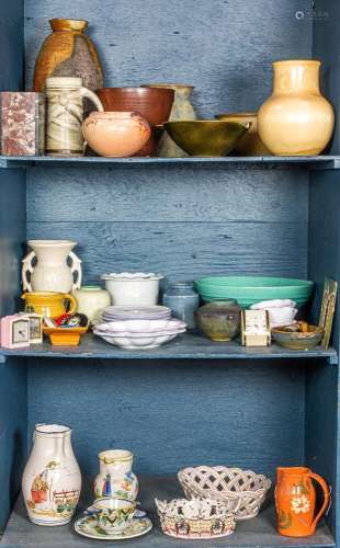 Three shelves of French Quimper, Portuguese and Studio potte...