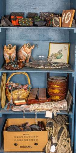 Four shelves of Chinese wood vase stands, Southeast Asian wo...