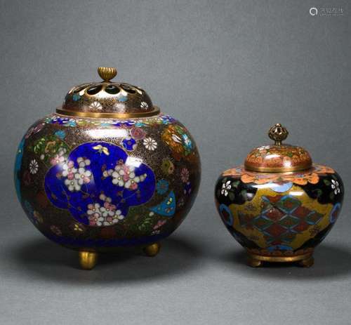 Two Japanese cloisonne enamel koro