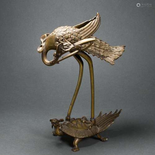 Japanese bronze crane on a turtle dragon