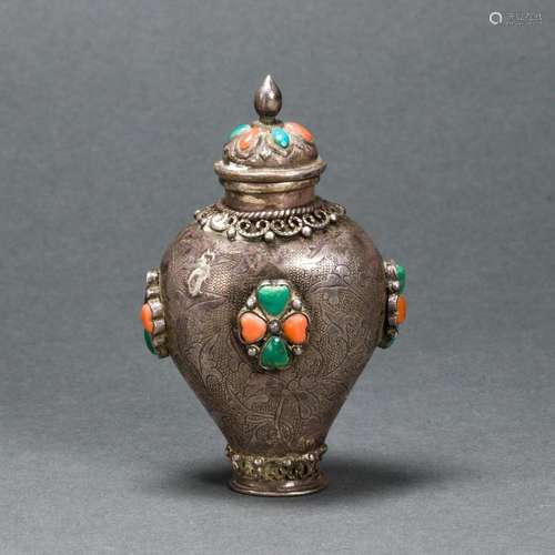 Mongolian silver snuff bottle