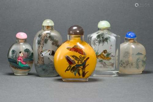 Five Chinese inside-painted glass snuff bottles