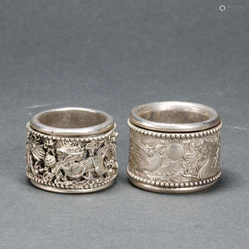 Two Chinese silver archer's rings