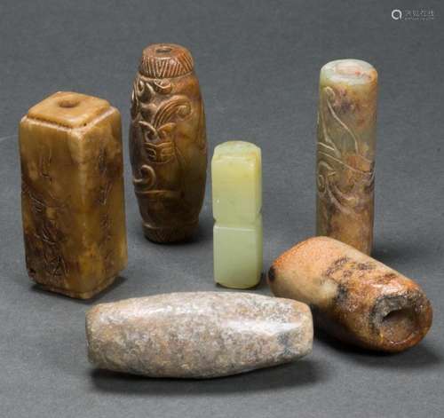 Six Chinese archaistic jade cylindrical beads