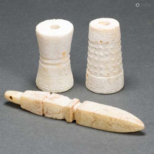 Three Chinese chicken bone jade carvings