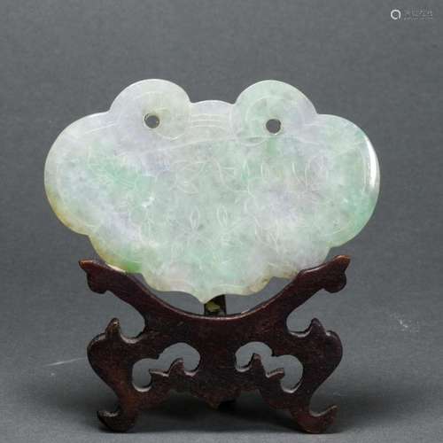 Chinese green and lavendar jadeite ruyi plaque