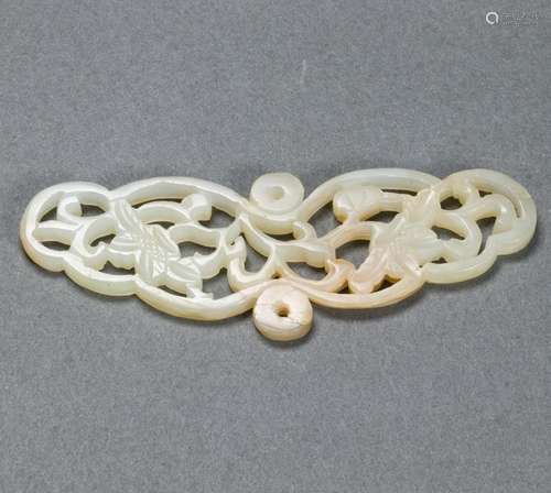 Chinese celadon jade openwork floral pendant