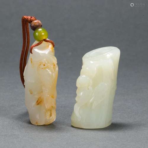 Two Chinese jade 'bamboo' pendants