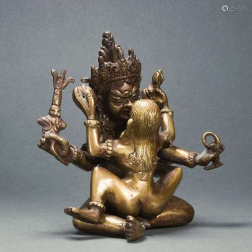 Tibetan bronze tantric figural group