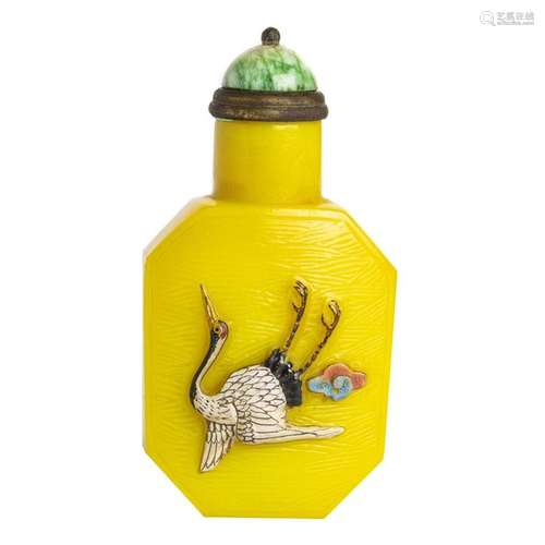 Chinese overlay decorated yellow glass snuff bottle