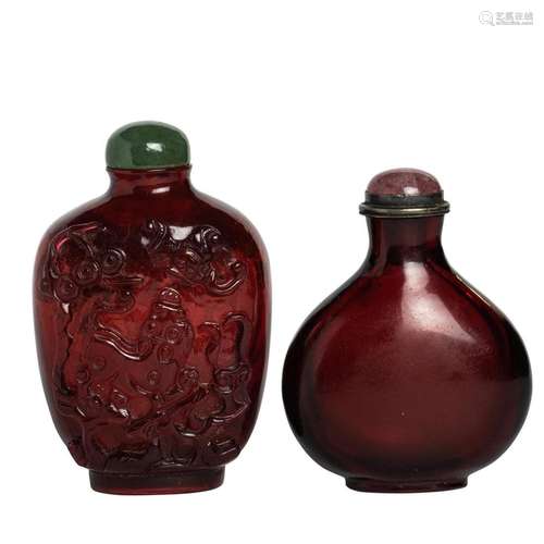 Two Chinese ruby-red glass snuff bottles