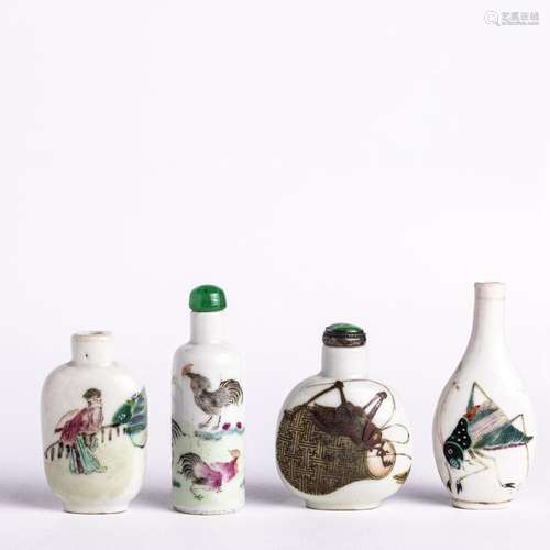 Four Chinese famille rose snuff bottles