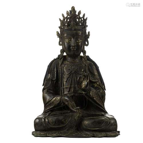 Large Chinese gilt-lacqured bronze figure of Bodhisattva Mah...