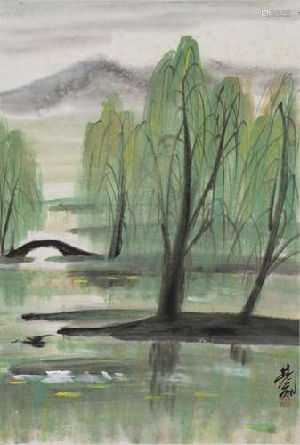 Attributed to Lin Fengmian (1900-1991) - Willows by the Lake