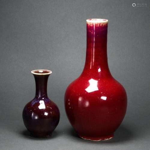 (lot of 2) Two Chinese flambe glazed vases