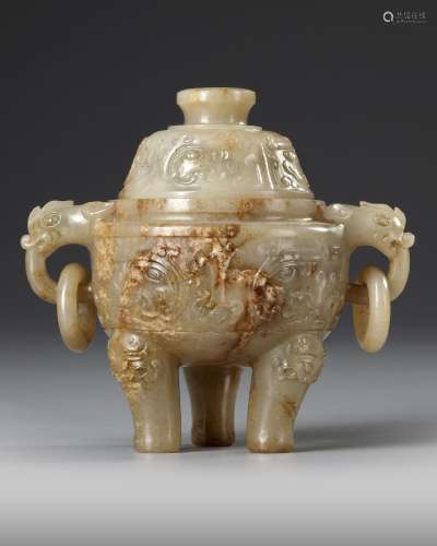A CHINESE CARVED JADE CENSER AND COVER, QING DYNASTY (1644–1...