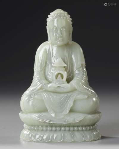 A CHINESE CARVED JADE SEATED BUDDHA, QING DYNASTY (1644–1911...