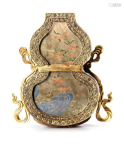 A GILT-BRONZE WITH CLOISONNÉ AND CHAMPLEVÉ ENAMEL DOUBLE-GOU...