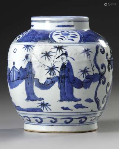 A CHINESE BLUE AND WHITE JAR, MING DYNASTY (1368-1644) OR LA...