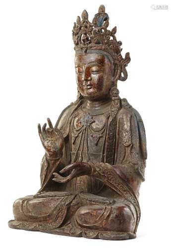 A LARGE CHINESE HEAVILY CAST BRONZE GUANYIN, 19TH CENTURY