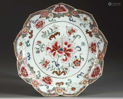 A CHINESE FAMILLE ROSE LOTUS DISH, 18TH CENTURY