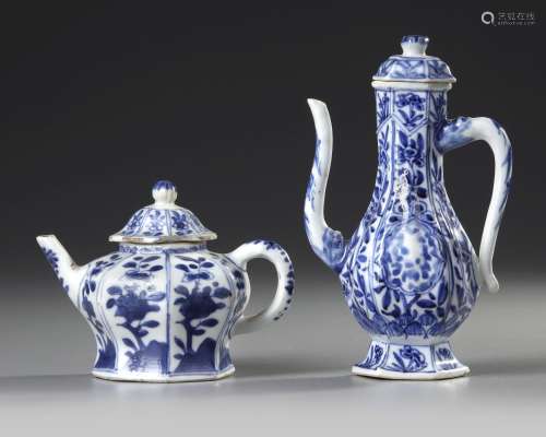 TWO CHINESE BLUE AND WHITE TEAPOTS, KANGXI PERIOD