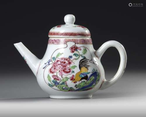 A CHINESE FAMILLE ROSE 'COCKEREL' TEAPOT, 18TH CENTURY