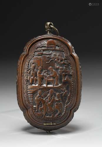 A CHINESE PEAR WOOD TOBACCO BOX, 18TH CENTURY