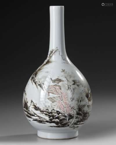 A CHINESE IRON-RED AND GRISAILLE BOTTLE VASE, 19TH CENTURY