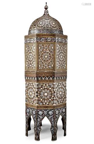 A TORTOISESHELL AND MOTHER-OF-PEARL OCTAGONAL CABINET, TURKE...