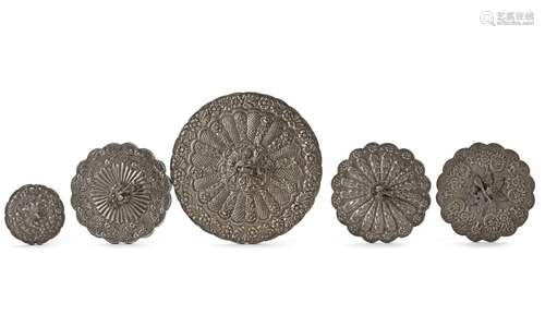 FIVE OTTOMAN SILVER MOUNTED MIRRORS, TURKEY, 19TH CENTURY