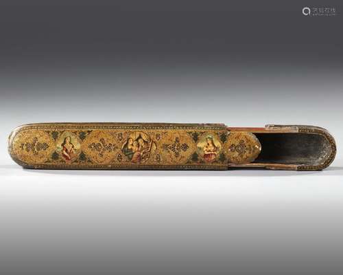 A QAJAR LACQUERED PAPIER-MACHÉ QALAMDAN (PEN BOX), PERSIA, 1...