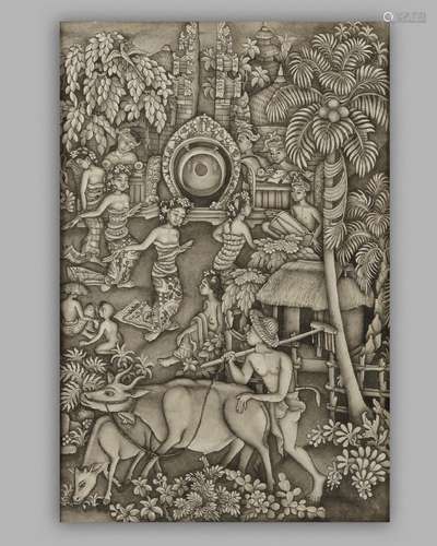 A BALINESE PAINTING BATUAN 1948 BY J. DJATA