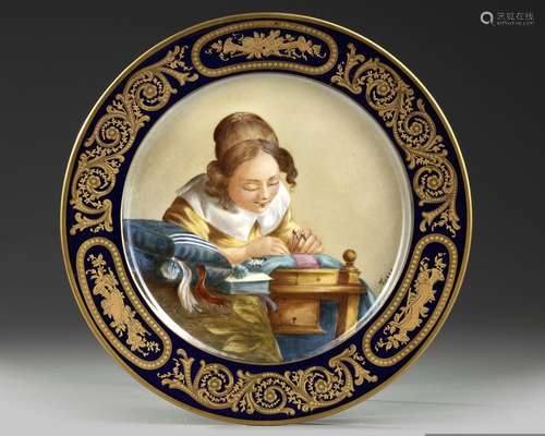 A SEVRES HAND PAINTED DISH, FRANCE, LATE 19TH CENTURY