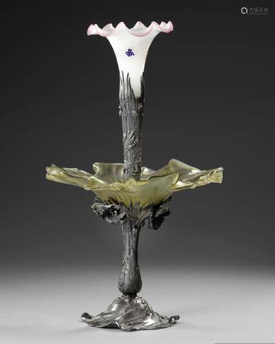 A LARGE BOHEMIAN EPERGNE CENTERPIECE, LUTZ AND JEWELED OPALI...