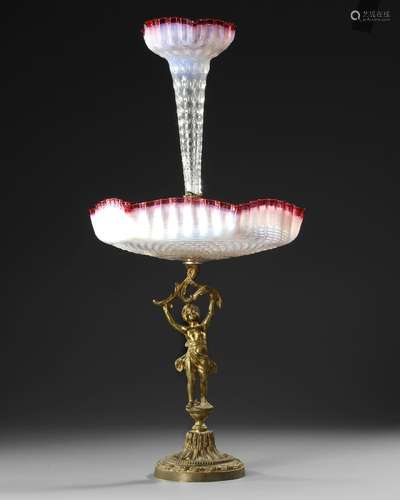 A FRENCH OPALINE EPERGNE CENTERPIECE,19TH CENTURY