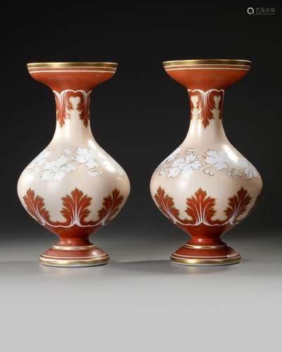 A PAIR OF OPALINE BACCARAT VASES, FRANCE, 19TH CENTURY