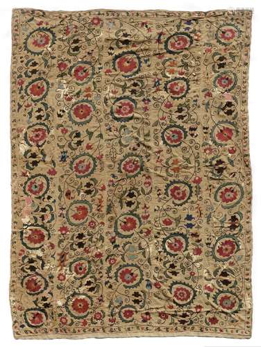 A SILK SUZANI, BUGHARA, MID 19TH CENTURY