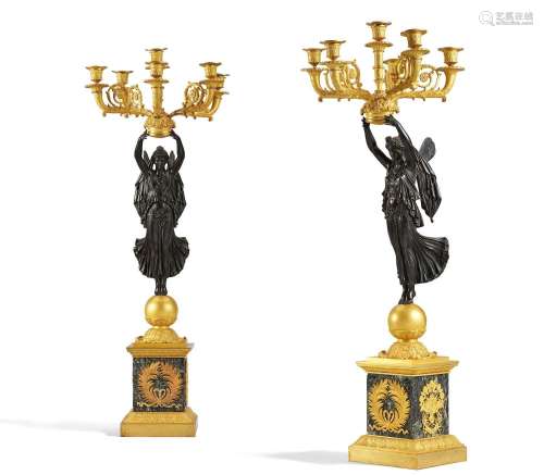 Pair of magnificent Empire candelabra with psyches