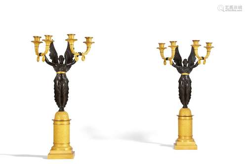 Pair of large Empire candelabra with Victorias