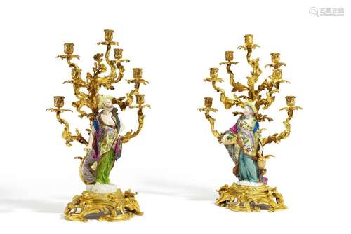 Pair of large, magnificent girandoles with male and female m...