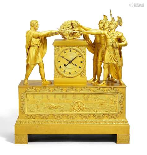 Monumental pendulum clock with the Oath of the Horatii