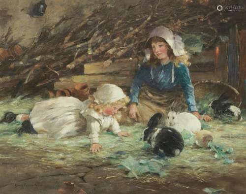 【*】David Fulton RSW (British, 1848-1930) Young girls and the...