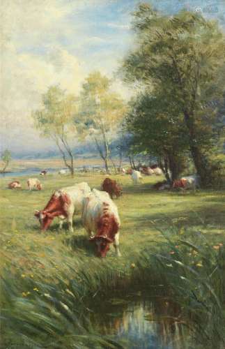 Joseph Farquharson RA (British, 1846-1935) Cattle grazing in...